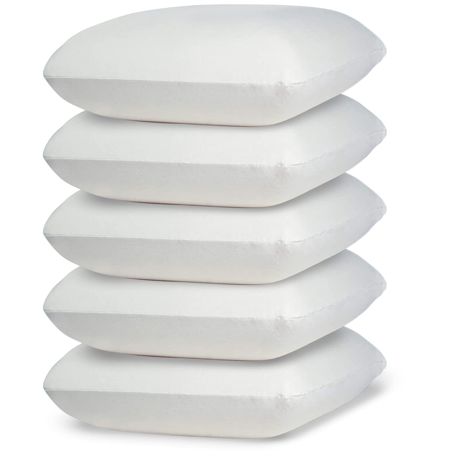 Sleepsia Microfiber Cushion Inserts Pillow (Set of 5, White) 18 X 18 Inches Pillow for Sofa, Bed and Couch - Throw Pillow Inserts