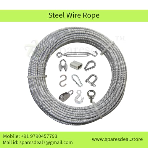 Image of Stainless Steel Cable Wire Rope for Hoisting, (20 Mtrs Length with 2 Uclamp 2 Thimble 1 Turnbuckle, 3 MM Diameter)