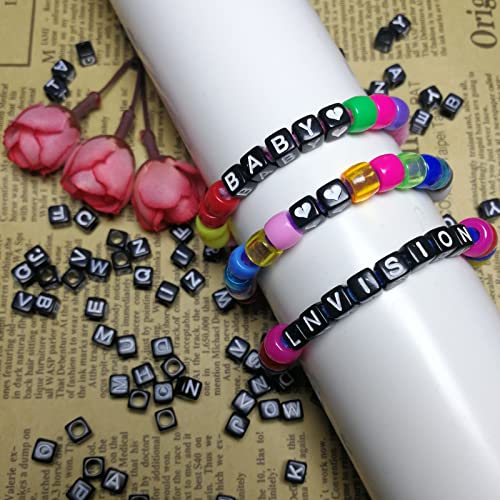 Image of Amaney 810pcs Black Letter Beads 6x6mm Cube Acrylic Alphabet Beads and Cristal Line for Jewelry Making Bracelets Necklaces Key Chains