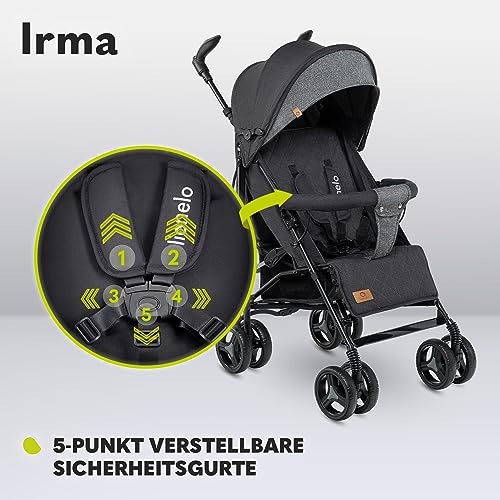 LIONELO Irma Kinderwagen bis 15 kg, leichter moderner Kinderwagen mit Liegefunktion, faltbar, große 6-Zoll-Räder, großer Korb, Tasche, Moskitonetz