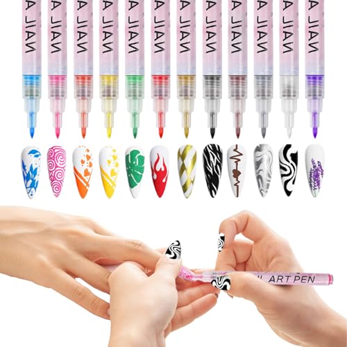 Bohany Rotuladores Para Decorar Uñas - 12 Colores De Secado Rápido Con Pincel 3D Para Puntear,0,5 Milímetros Rotuladores De Pintura Para Uñas,Para Pintura De Grafiti Coloreado De Lienzo Manualidades