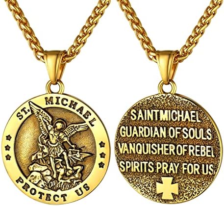 bandmax Men Faith Pendant Necklace Stainless Steel St.Michael Guardian Necklace The Archangel Protection Amulet Necklace -with 22+2" Spiga Chain