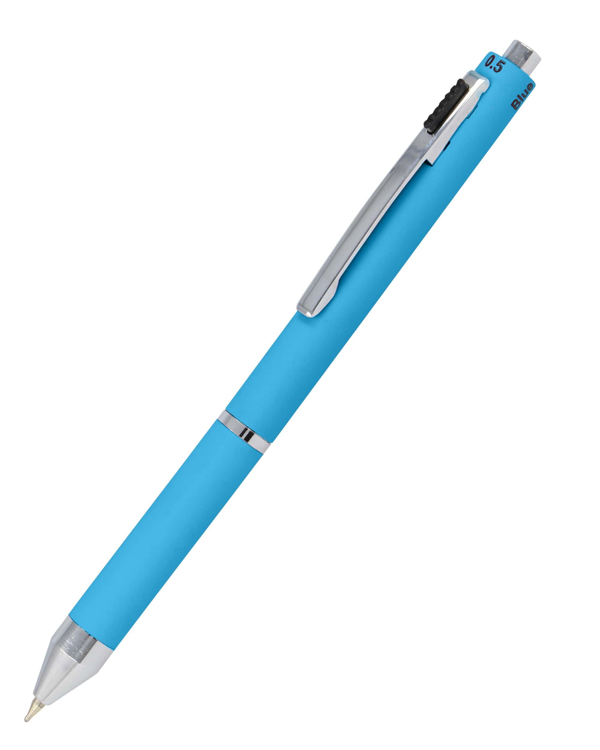 OnLine Multipen 4 en 1 | Stylo à bille et crayon | Stylo multifonction en métal I 3 mines bleu, noir et rouge, 1 recharge porte-​mine | avec gomme bleue