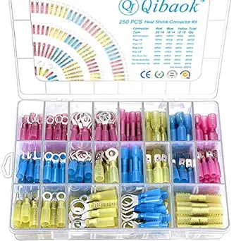 Qibaok 250 PCS Heat Shrink Wire Connectors Electrical Terminals Kit Waterproof Marine Automotive Terminals Set