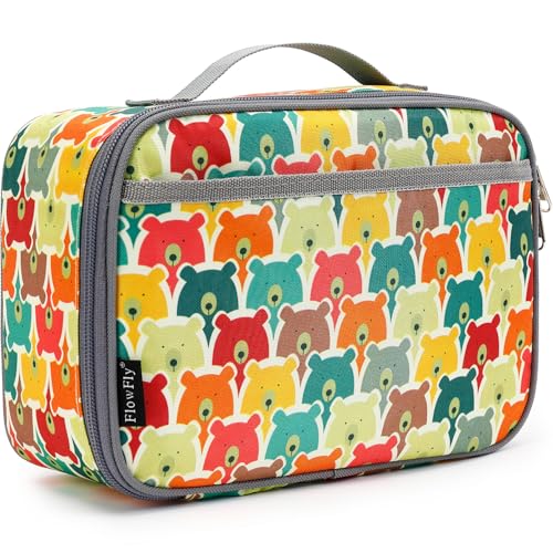 FlowFly Kids Lunch box Insulated Soft Bag Mini Cooler Back to School Thermal Meal Tote Kit for Girls, Boys, Bear