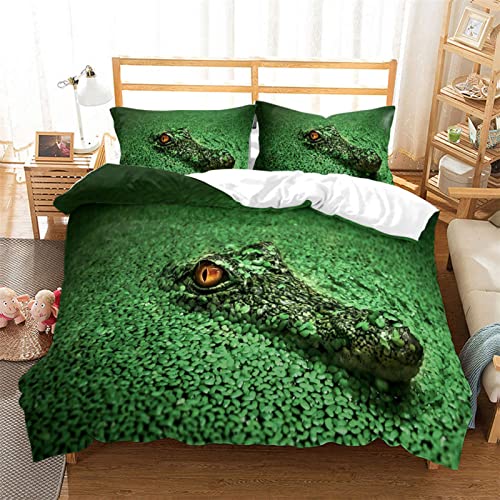 Krokodil Bettwäsche Reißverschluss Bettbezug mit Kissenbezug Bettbezug Set Jungen Betten Set Für Jugendliche Kinder Schlafzimmer Dekor Doppelbett mit Reißverschluss AUHOTA 220x240cm Cover