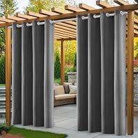 Outdoor Vorhang Wetterfest, 2er Stück Set Outdoor Vorhänge Wasserdicht mit Ösen Oben, Sonnenschutz Sichtschutz outdoorvorhänge für GardinenTerrasse Balkon Pavillon Pergola(132 * 215cm, Grau)