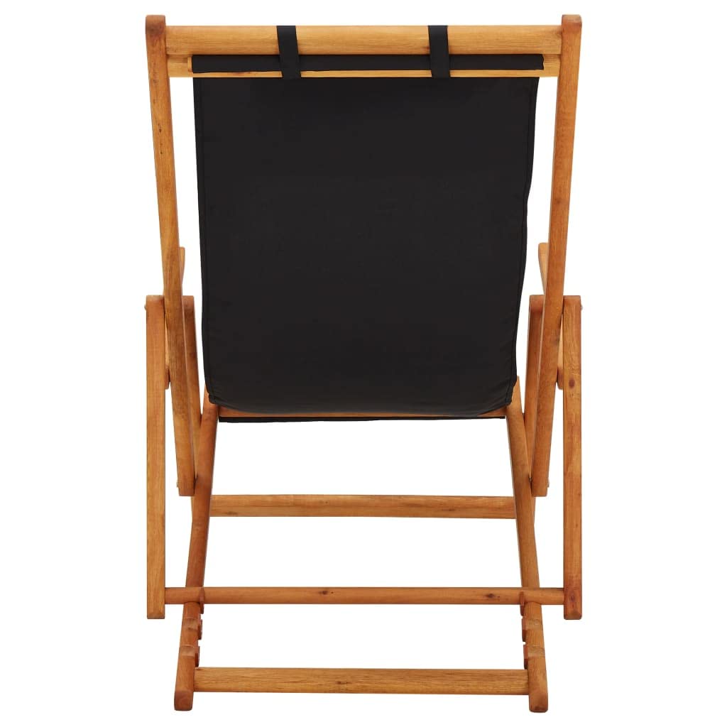 Strandstuhl Klappbar aus Massivholz Eukalyptus mit Stoff Schwarz 3-Fach verstellbar Gartenstuhl Balkonstuhl Terrassenstuhl Campingstuhl Relaxstuhl Outdoor leicht transportierbar