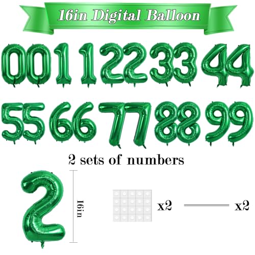 Image of TONIFUL 20 Pcs Number Balloon 2 Set 16 Inch Green 0-9 Numbers Balloons