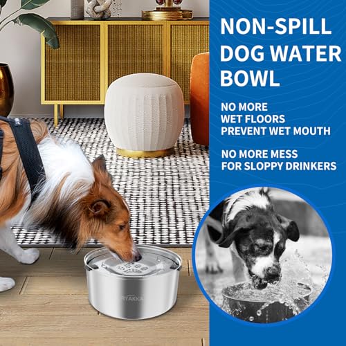 RYAKKA 3L Anti Schling Wassernapf Hunde ohne Sabbern Edelstahl Trinknapf für Reisen| Anti Schlabber | Slow Feeder Reisenäpfe für Mittelgroße & Sloppy Hunde