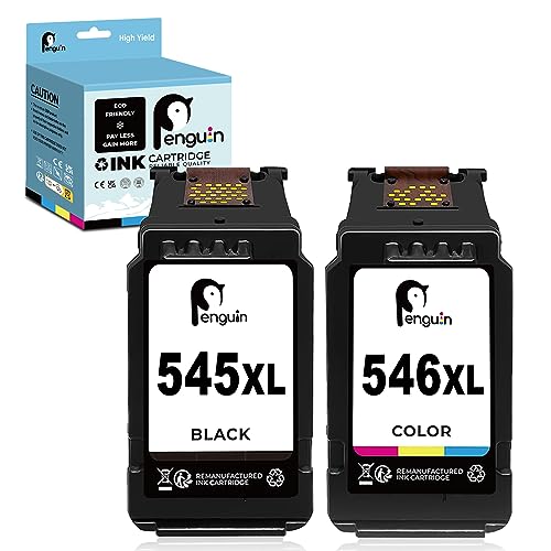 Penguin 545 XL 546 XL Cartouches d'encre Remanufacturées pour Canon Cartouche 545 546XL Pixma MG2550 MG2555 MG2950 MG3050 MX495 MX490 TS3350 TS3150 TS3151 TS3355 TR4550 TR4551 iP2850 Imprimante