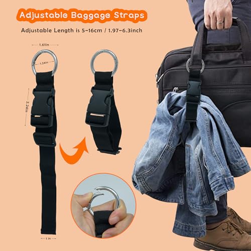 4 Pcs Adjustable Luggage Straps – Hands-Free Travel Accessories for Suitcases & Backpacks – Secure Jackets, Bags, Hats – Durable Nylon Belt with Carabiner Clip3