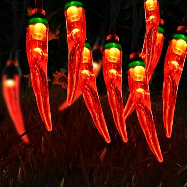 Christmas Decorations Solar Garden Lights Outdoor, 23FT 50LED Red Chili Pepper for Mexican Fiesta Decor,Waterproof Solar Christmas Lights for Tree/Lawn/Patio/Yard/Home/Party/Porch Decor