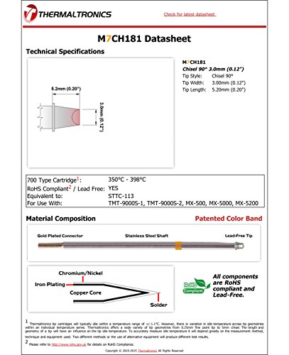 Image of Thermaltronics M7CH181 Chisel 90deg 3.0mm (0.12in) interchangeable for Metcal STTC-113