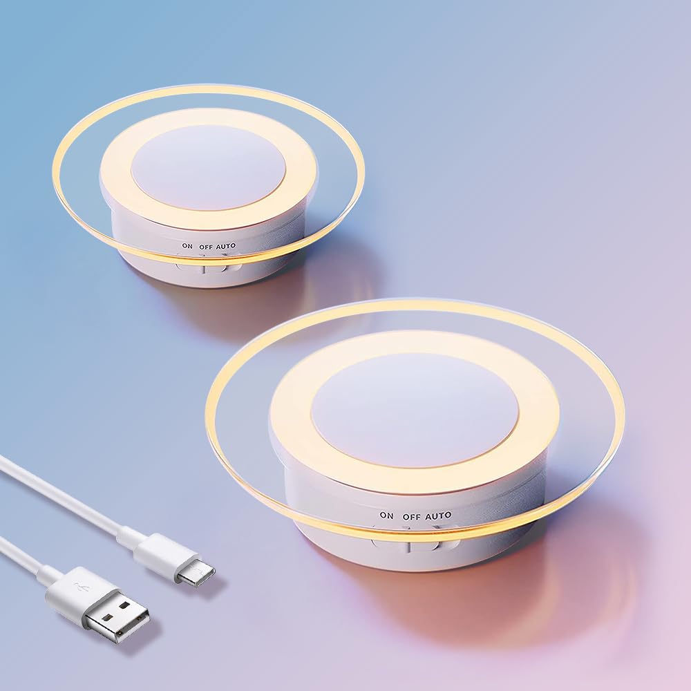 2 Pack Magnetic Motion Sensor Night Light with Stick-On Base, Cruise Rechargeable Battery Powered Cordless Glow Light, Ideal for Bedroom, Bathroom, Stairway- Moonlit