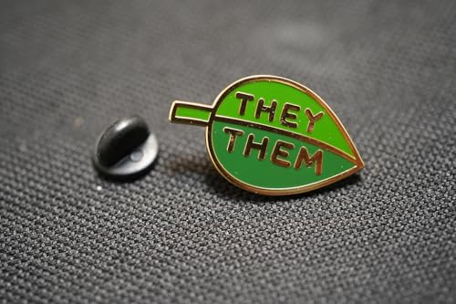 They Them Pronoun Brooch Button Non-Binary Badge Enamel Lapel Pin - Green Leaf NB Pride Genderqueer Gender Identity Pin3