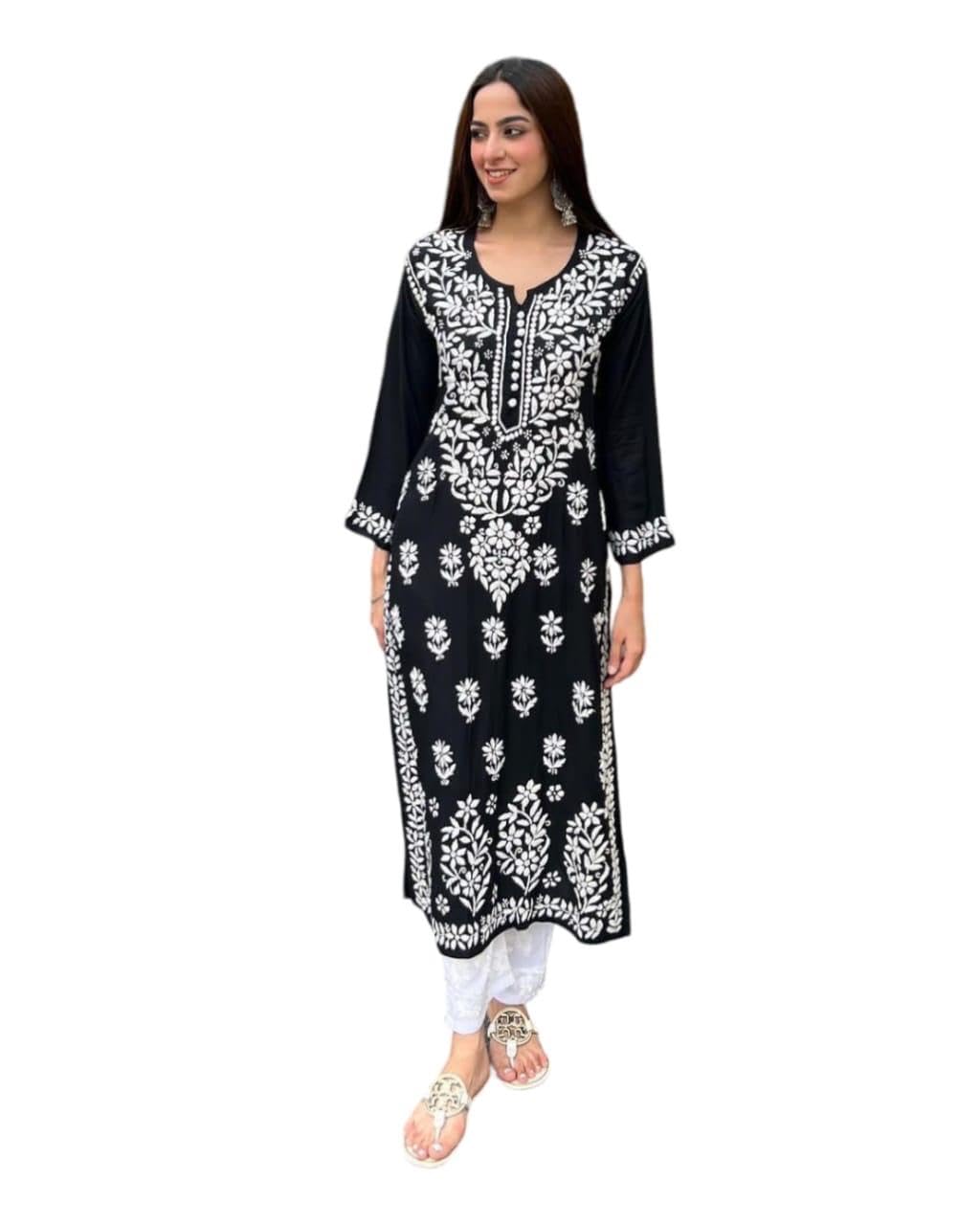 queens world Premium Premium Reyon Cotton Top with Beautiful Chikankari Work on Yoke Beautiful Embroidery Work Reyon Pent/Plazzo Set