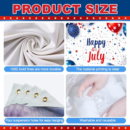 Image of BlissYard Happy 4th of July Background Banner America Independence Day Themed Outdoor Decorations 71 x 43 Inch Patriotic National Holiday Backdrop Veterans Day Memorial Day Decorations