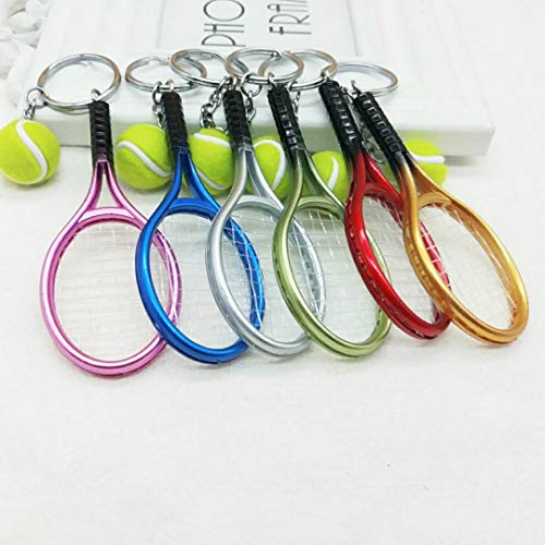 Color Mini Tennis Racket with Ball Keychain Key Ring
