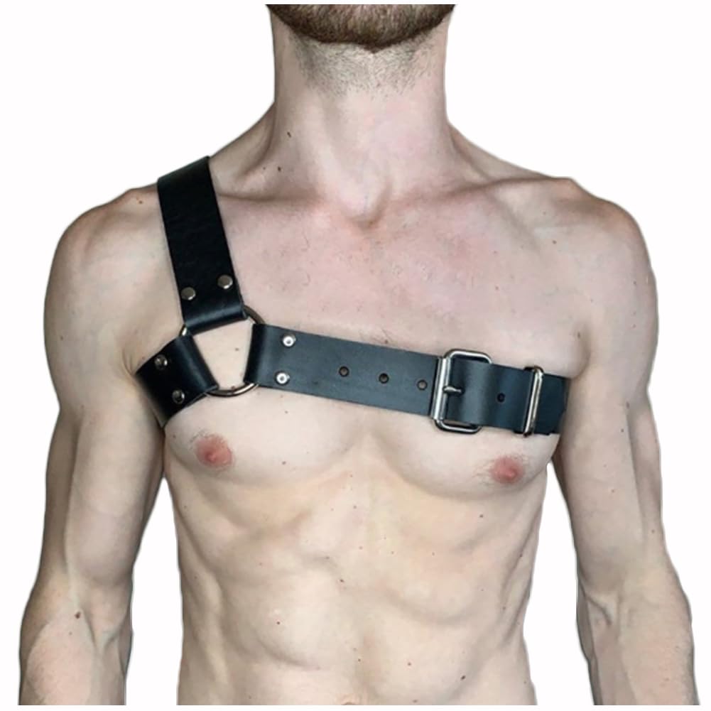 OLIns Men's Punk Harness Shoulder Strap Leather Suspenders Adjustable Roleplay Clubwear (Color:Black,Size:One Size)