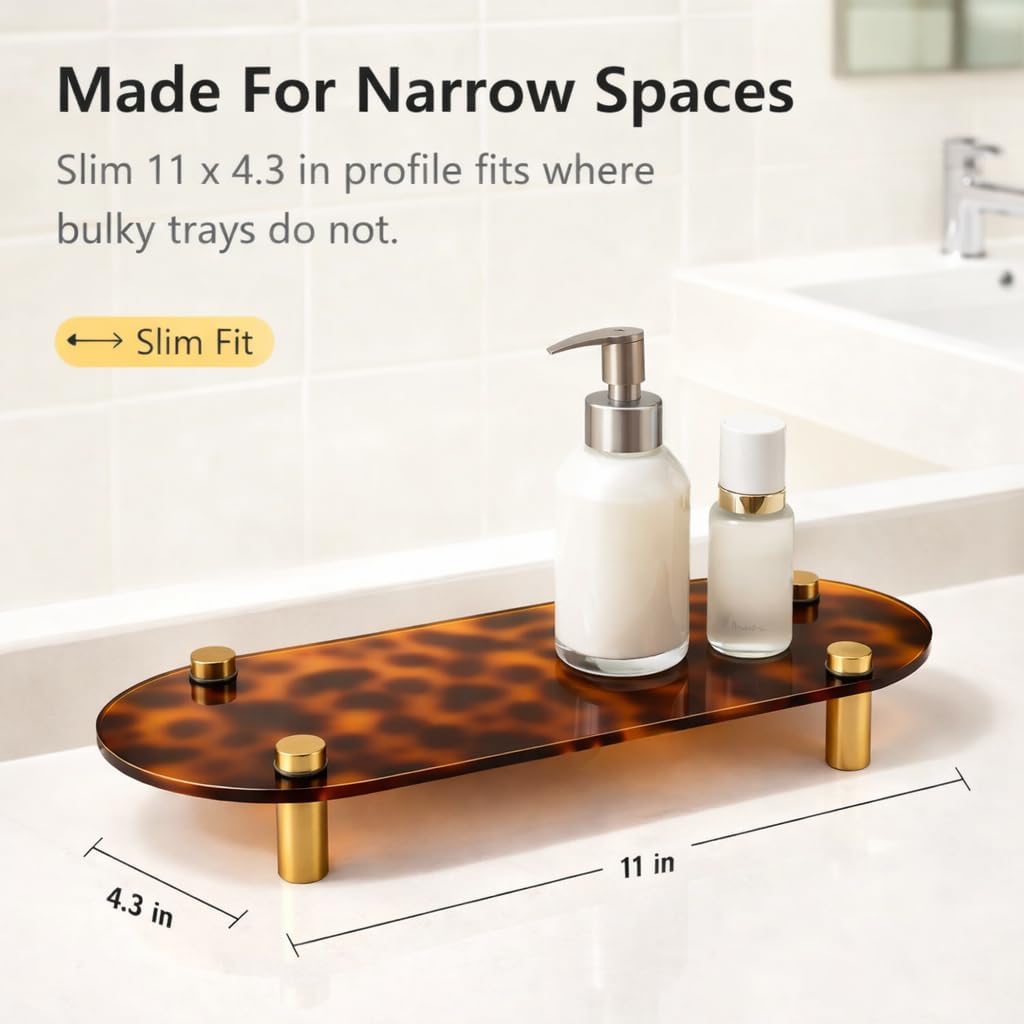 Tortoise Shel Vanity Tray - 11x4 | Acrylic Narrow Amber Leopard