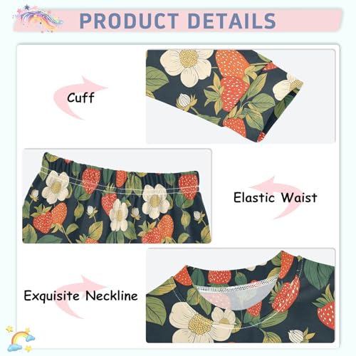 ALAZA Strawberry Flower Leaf Blossom Pajamas Long Sleeve Sleepwear 2-Piece Pajama Set4