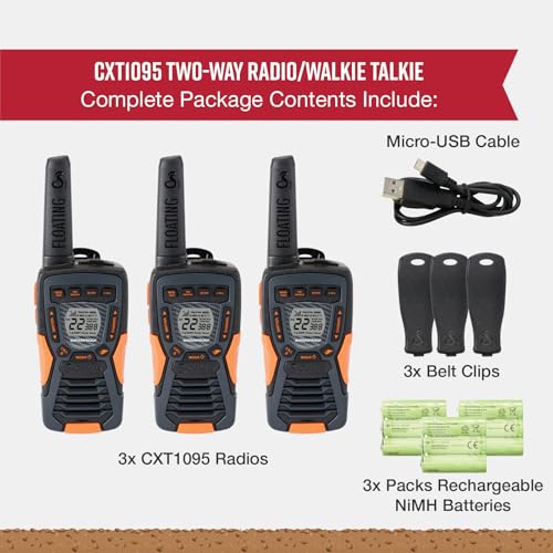 Image of Cobra CXT10953PH-M Emergency Two-Way Radios, Waterproof Walkie Talkies, Up to 40 Mile Range, 22 Channels and NOAA Weather Channels, UHF /FM Ultra-Clear Reception, 3-Pack