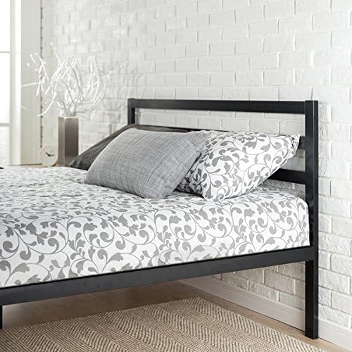 Contemporary Style, Steel Platform Full Size Bed Frame with Headboard, Black