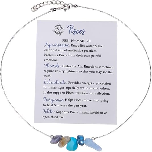 12 Constellation Zodiac Sign Choker Necklace Raw Crystal Natural Stone Healing Chakra Gemstone Horoscope Astrology Jewelry for Women Birthday Gift