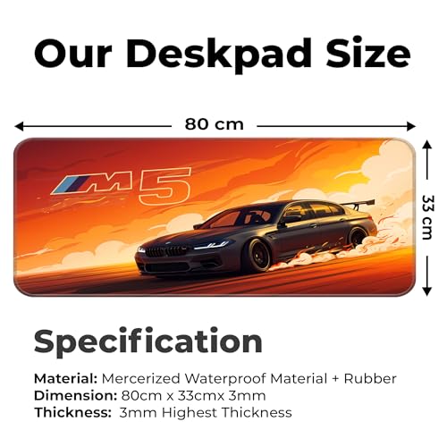 Image of Skiditos BeeMW M5 Desk Pad - Sunset Drift Edition | XL Mouse Pad for Gamers & Car Lovers | Smooth Non-Slip Desk Mat with Bold Drift Art | Racing Decor for Home Office