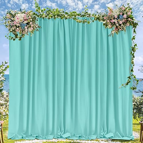 Image of SoarDream Turquoise Backdrop Curtains Polyester 4 Panels 5ft x 10ft Photo Backdrop Drapes Mermaid Party Baby Shower Birthday Decorations