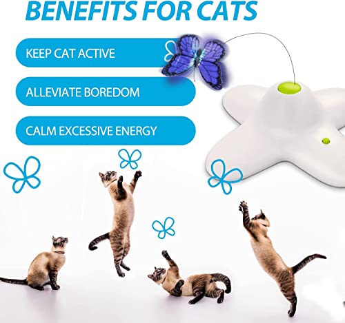 ALL FOR PAWS Interaktives Katzenspielzeug für den Innenbereich, mit 360 ° drehbarem Schmetterling, Schmetterling mit Zwei Ersatz-Schmetterlingen