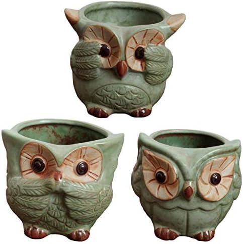 Succulent Plant Pot 3 Series Big Owl Pot 3.8 Inch Ceramic Plant Pot Flowing Glaze Base Serial Set Cactus Flower Pot Container Planter Bonsai Pots with A Hole