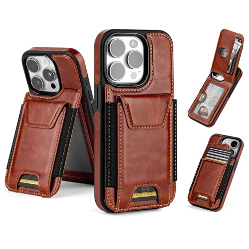SkyEagle Compatible with iPhone 15 Pro Wallet Case with Card Holder,Women Men Phone Case PU Leather RFID Blocking Shockproof Magnetic Flip Cover Credit Card Slots Kickstand,for Apple 15 Pro,Brown