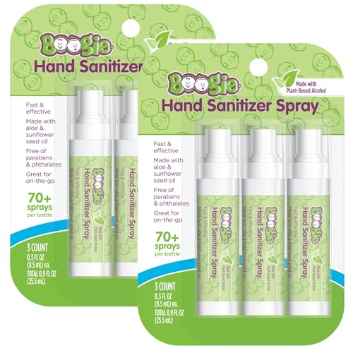 Image of Boogie Kids Hand Sanitizer Spray for Babies &Toddlers, Great for Diaper Bags and Backpacks, Plant Based Alcohol, Made With Aloe & Sunflower Seed Oil, 3 Count (Pack of 2)
