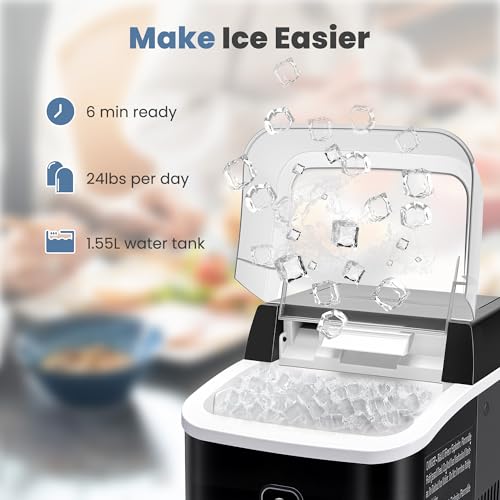 Image of Dumos Nugget Ice Makers,Portable Ice Machine Countertop Ready in 6 Mins, 1.55L Water Tank, Self-Cleaning, for Office, Party, RV, Home, Black