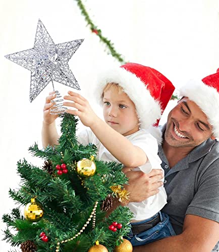 Estrella de árbol de Navidad 3D con purpurina plateada KEYIDO de estructura tridimensional 4