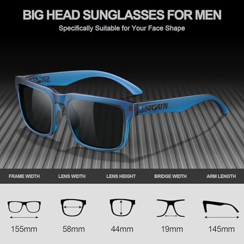 Image of STGATN Big Head Sunglasses for Men - 155MM for Large Wide Heads Men's TR90 Ultralight UV400 Protection Glasses