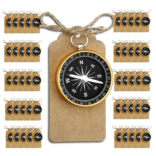 50 piezas de Mini Brújula Premium para Recuerdos de Boda, Decoraciones Temáticas Creativas para Huéspedes con Colgante de Energía y Cuerda de Yute, Brújula para Boda, Viaje, Fiesta, Decoraciones