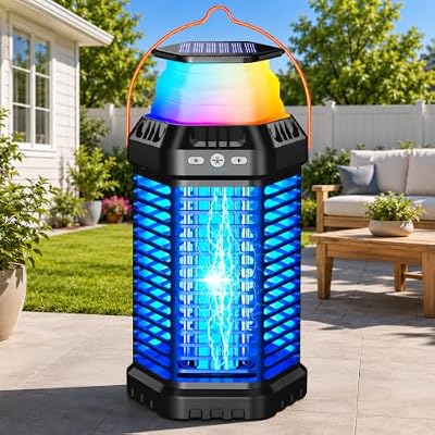 GTERT Smart Solar Bug Zapper Outdoor – Automatic Night Sensor, 4500V Mosquito Zapper, 6000mAh Battery, Foldable Design, 5 Lighting Modes, Indoor & Outdoor Mosquito Protection All Night