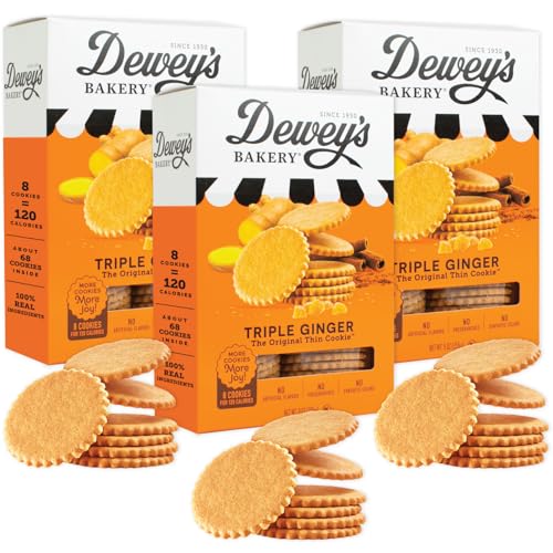 Image of Dewey's Bakery Triple Ginger Moravian Cookie Thins, 3 Pack, 9 oz, Crispy
