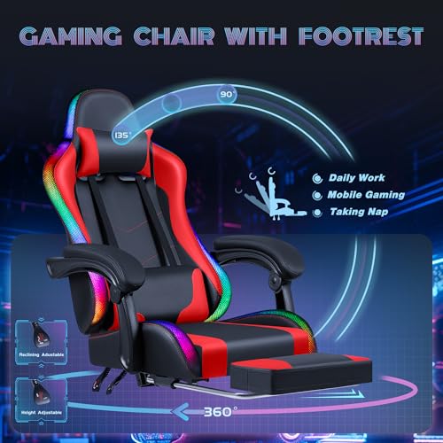 image for Furmax Gaming Chair with RGB LED Lights, Video Game Chair with Footres