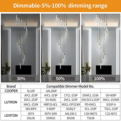 Image of 18-Light Modern Living Room Chandelier Gold Brass Finish Crystal Ceiling Pendant Lights LED Dimmable 108W 6000K Staircase Large Chandeliers for Entryway Lobby Foyer High Ceiling Chandeliers