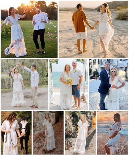 LRISES Womens V Neck Floral Embroidered Lace Wedding Maxi Dress Boho Short Sleeve Slit Bridesmaid Evening Party Dresses2