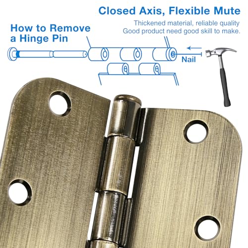 Image of 30 Pack Antique Brass Door Hinges 3.5 Inch Interior 3 1 /2 inch Round 5 /8 inch Radius Heavy Duty Metal Hardware Kit 3 inch 5 /8 inch Radius Flat Hinge for Bifold Doors Decorate Master Bedroom Storage Room