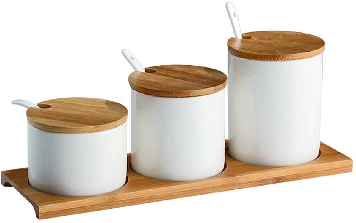 VHJdtE Seasoning jars, Ceramic Sugar Bowls with Spoons and Lids Home and Kitchen(A)