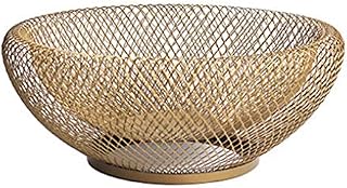 Metal Mesh Fruit Basket, Round Black/Gold Metal Fruit Vegetable, Egg, Bread Storage Bowl Holder Stand for Kitchen Counter, Cabinet and Pantry (Gold)