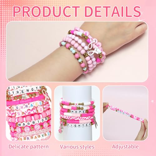 Pink Ribbon Bracelets Hope Faith Strength Courage Fight Breast Cancer Awareness Bracelet, Breast Cancer Survivor Gifts for Women Party Supplies Favors3
