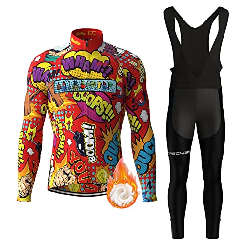 Ropa Ciclismo Hombre Invierno Maillot Ciclista Manga Larga Conjunto Bicicleta Polar Térmico,Camiseta y Pantalones Tirantes con 9D Acolchado De Gel,Completa de Traje MTB Ciclo Jersey Respirable(11,M) Cover