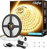Olafus 32.8ft LED Strip Lights Warm White Dimmable, 12V Flexible Under Cabinet Lighting Strips Kit, 10m 600 LEDs 2835, 3000K Bright Tape Lighting for Indoor Bedroom, UL Listed Plug Supply
